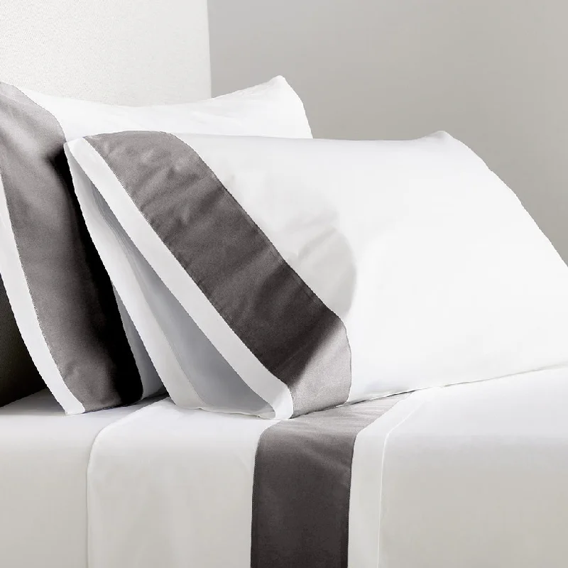 Dark Grey Wide-Band Percale Sheet Set
