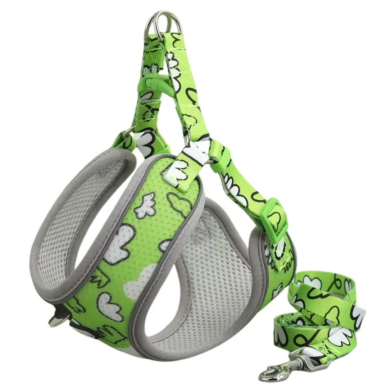 Supet Adjustable Dog Harness and Leash Set (Green) - Small